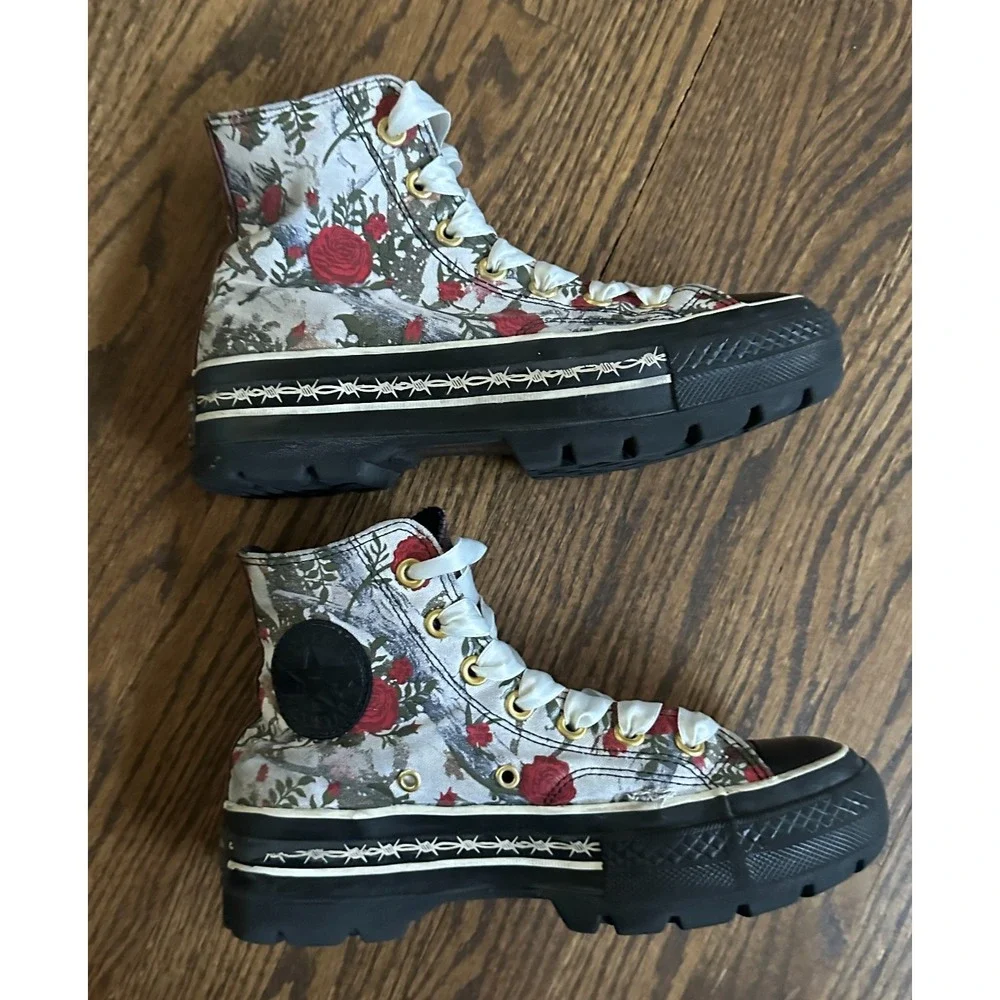 Converse Custom By You Lugged Platform High Top Camo Roses Barbed Wire Sz 7